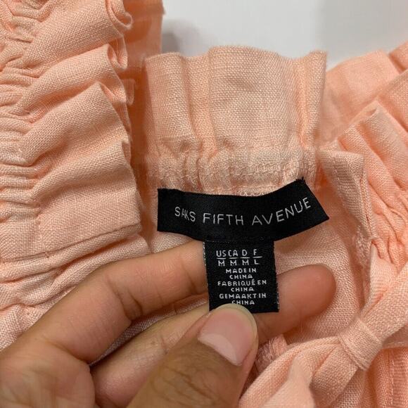 Saks Fifth Avenue Top Womens M Medium Dusty Peach Linen Off Shoulder Bell Sleeve - Picture 4 of 8